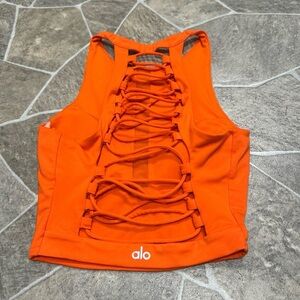 Alo Movement Orange Bra Top XS Strappy Open Back